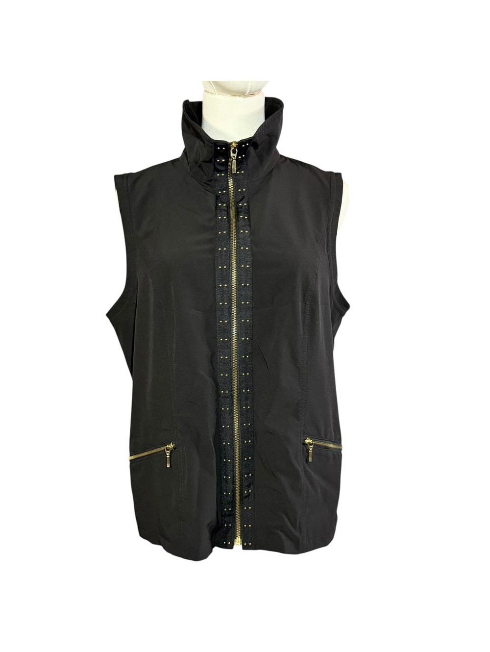 Zenergy by Chicos Full Zip Vest Black W/ Gold accents Chico's (1) U.S.(M)